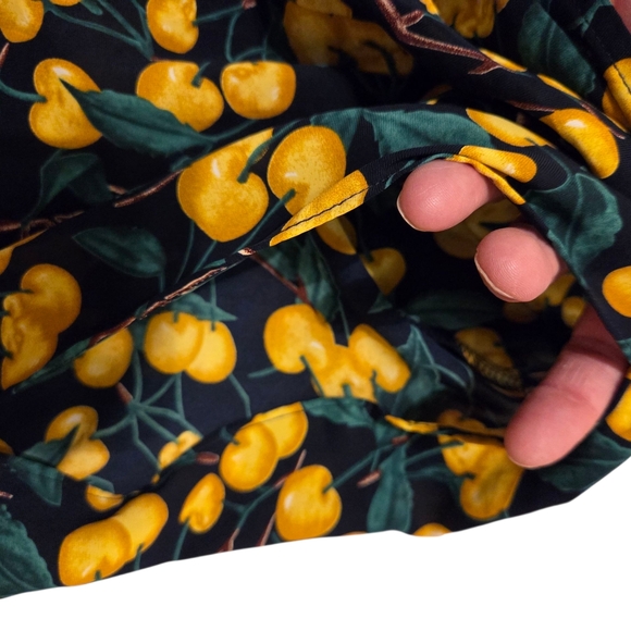 Retro Stage Cherry Print Whimsical Peasant Yellow/blue Boho Dress Size Large NWT - Picture 4 of 6